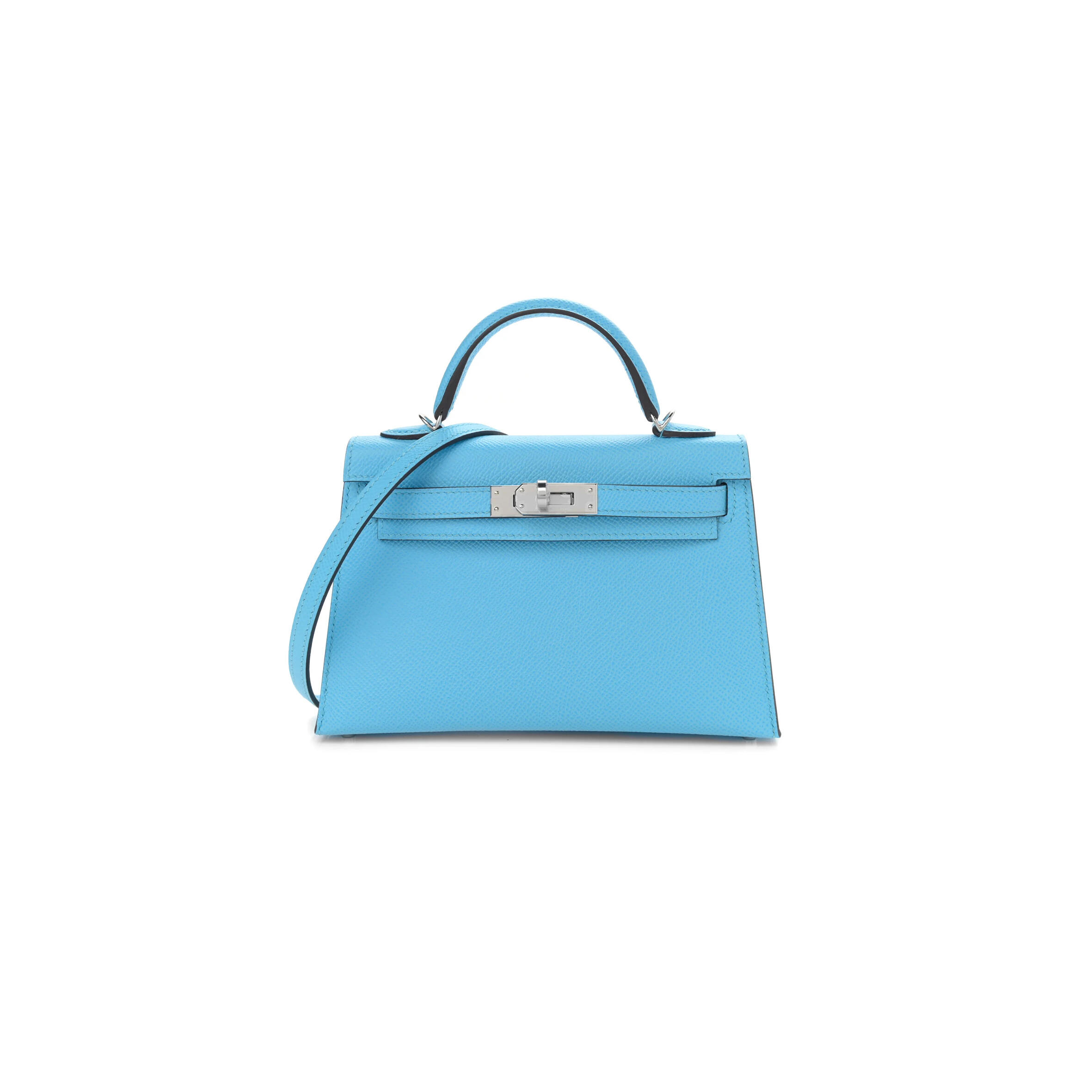 HERMES MASTER MINI KELLY EPSOM BLUE CELESTE PALLADIUM HARDWARE (19*12*5.5cm)